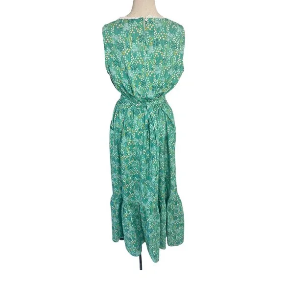 Vintage Womens Dress Size XL Green Floral Handmade Maxi Pockets Belt Cottagecore - Picture 12 of 12